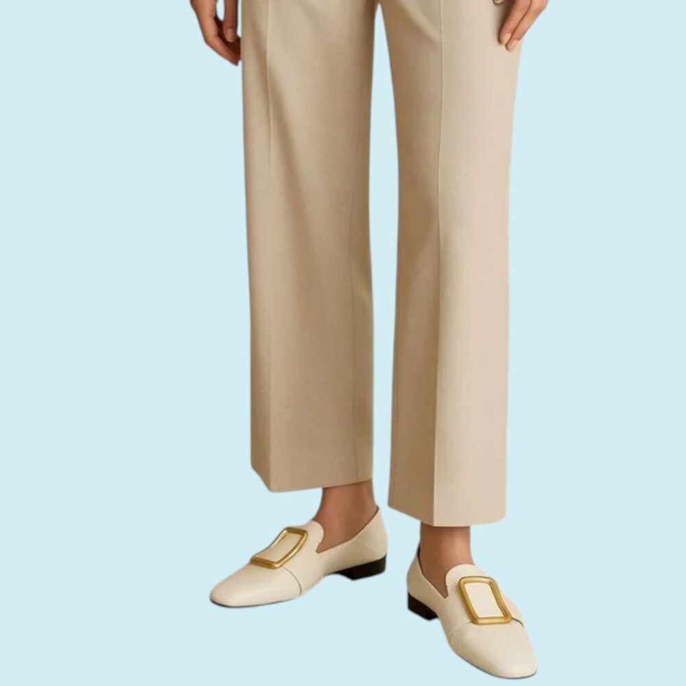 BALLY Janelle Ivory Leather Gold Buckle Loafer Mules Flat Shoes Sz 37 US 6.5